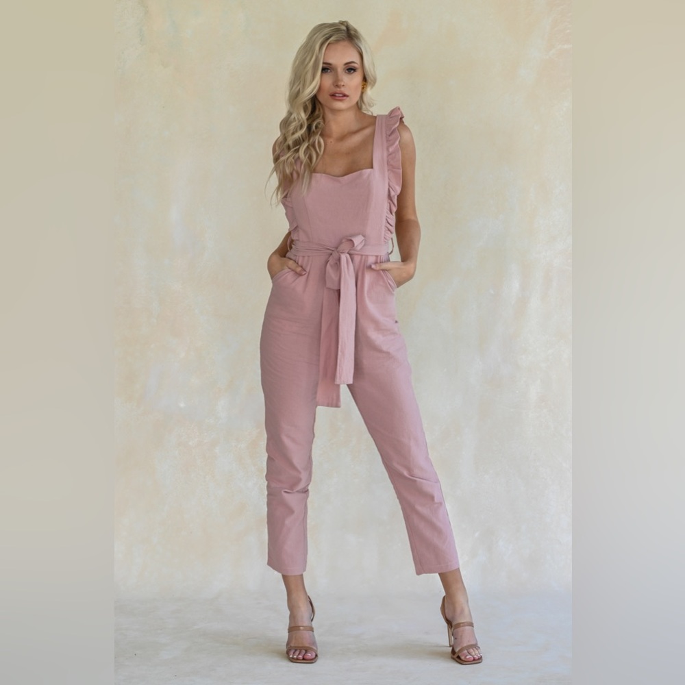 Pink Tie Waist Jumpsuit